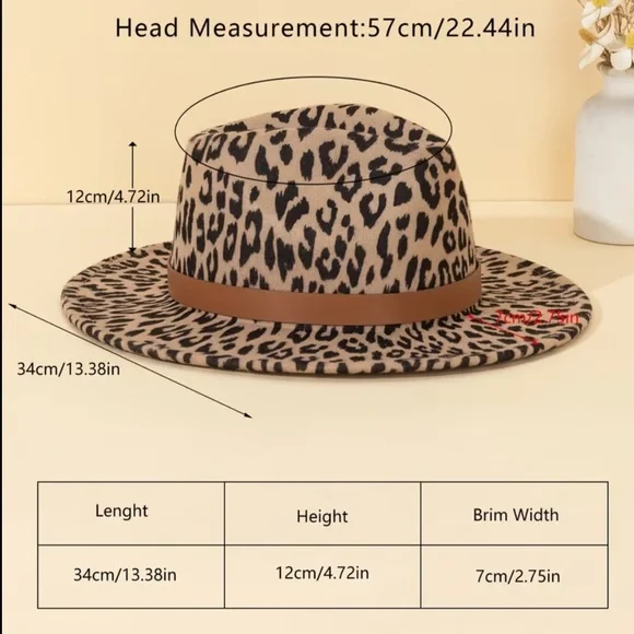 Leopard Print Women’s Wide Flat Brim Hat with Decorative Brown Accent NWT - Picture 5 of 6